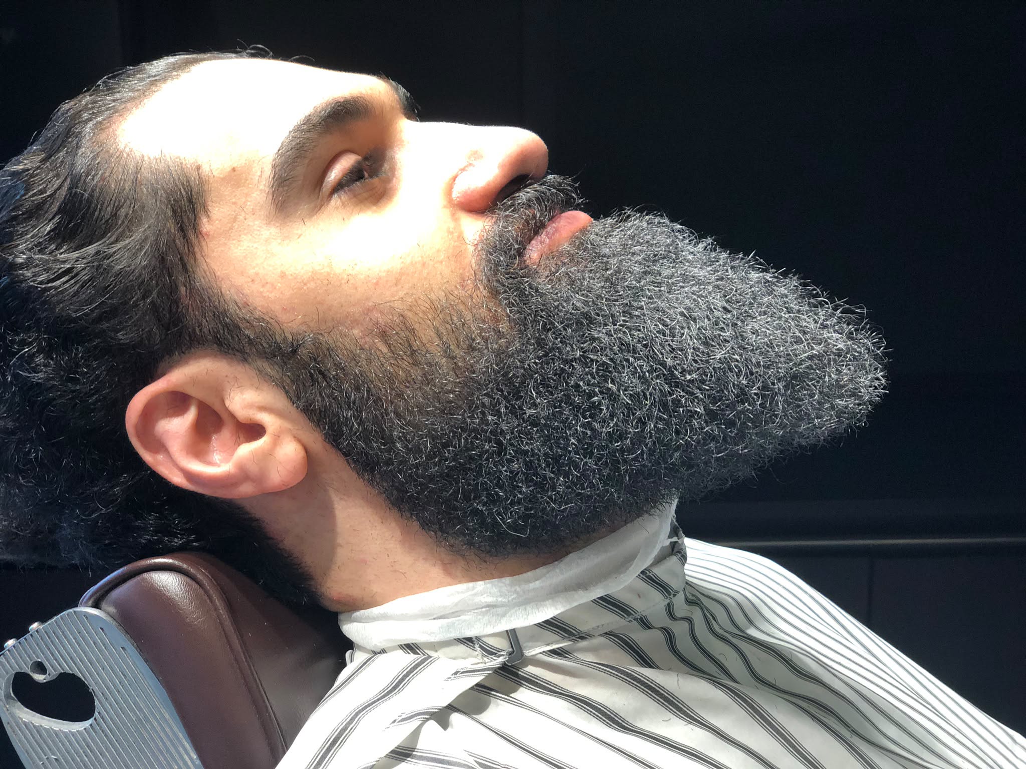 Beard trim in the barber chair